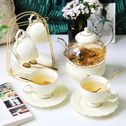 Lighteme Rose Embossed Ceramic Teapot Set