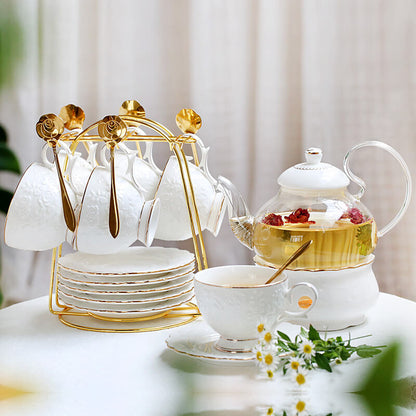 Lighteme Rose Embossed Ceramic Teapot Set