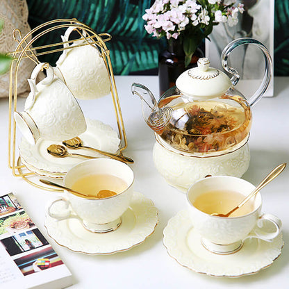 Lighteme Rose Embossed Ceramic Teapot Set