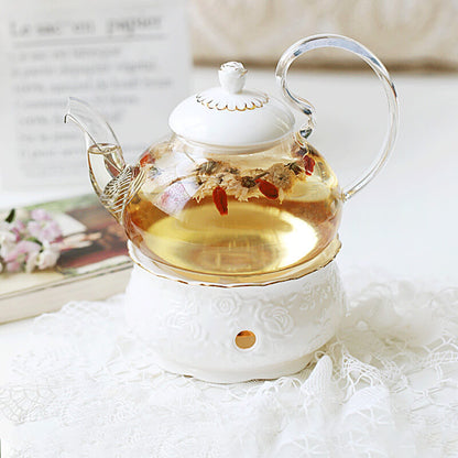 Lighteme Rose Embossed Ceramic Teapot Set