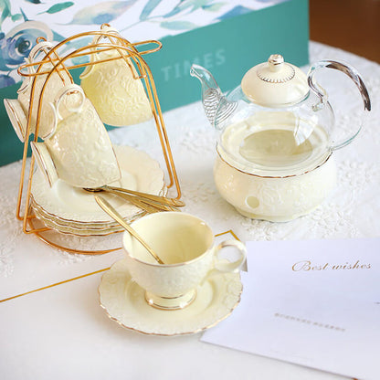 Lighteme Rose Embossed Ceramic Teapot Set