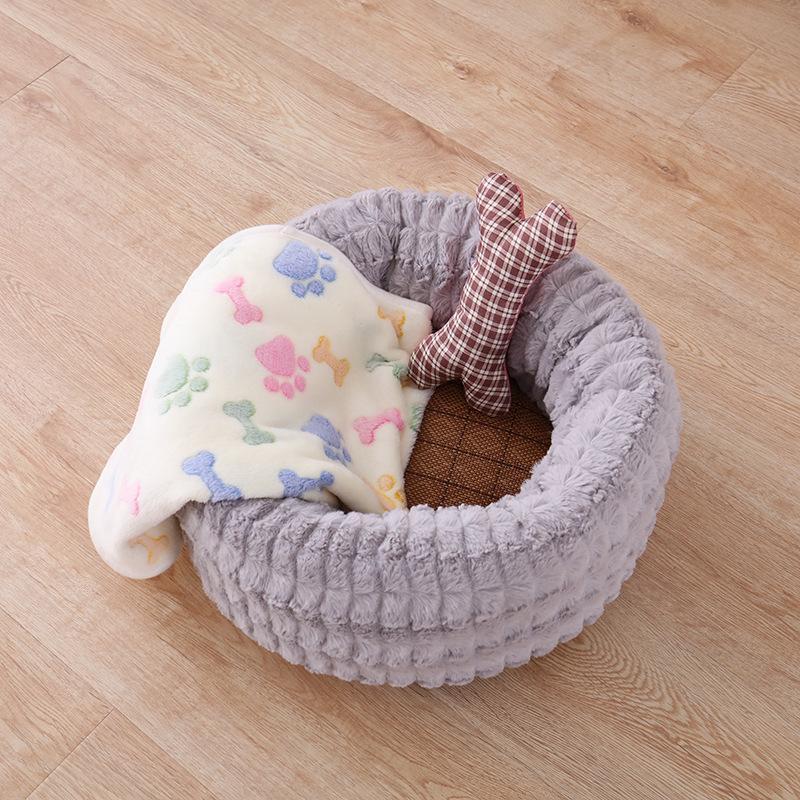 Lit rond et court en peluche Lighteme pour animaux de compagnie, nid chaud pour chien et chat (3 couleurs et 3 tailles)