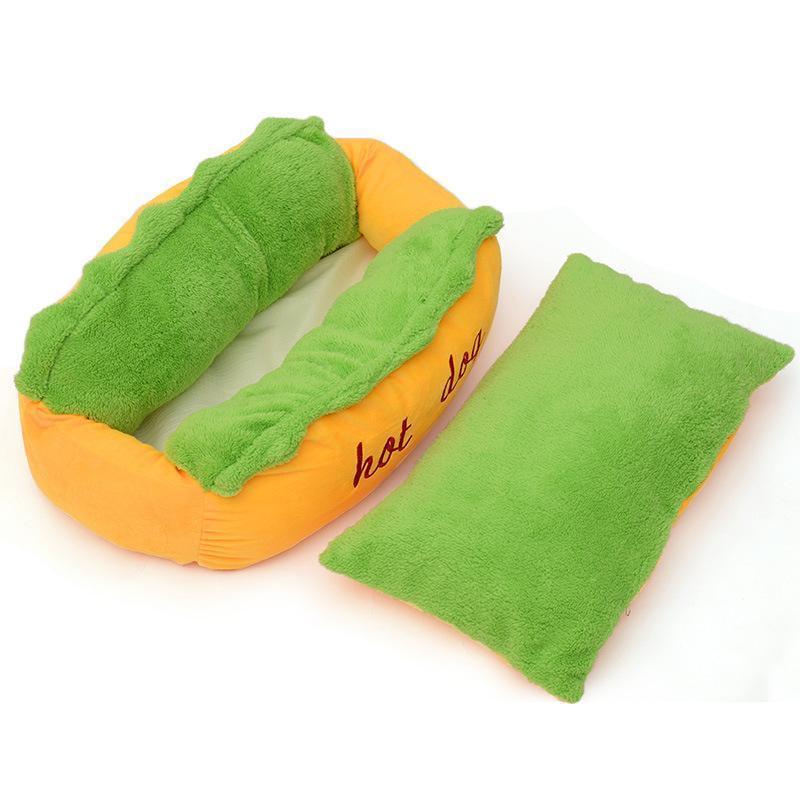 Lit en peluche courte Lighteme, créatif et amusant, en forme de hot-dog (2 tailles)