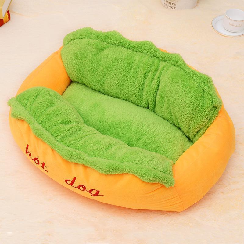 Lit en peluche courte Lighteme, créatif et amusant, en forme de hot-dog (2 tailles)