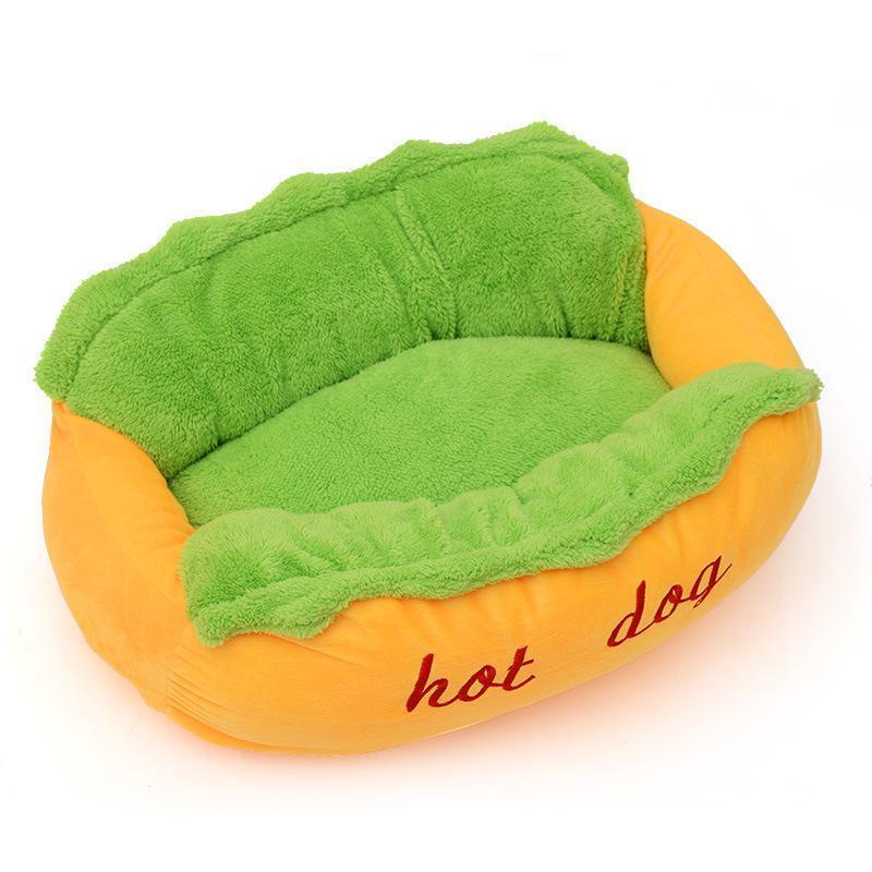 Lit en peluche courte Lighteme, créatif et amusant, en forme de hot-dog (2 tailles)