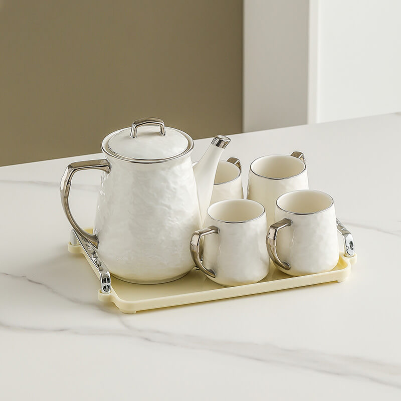 Lighteme Silver Edge Ceramic Teapot Set