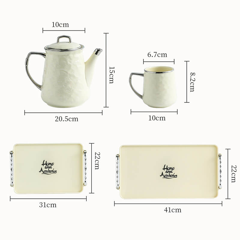 Lighteme Silver Edge Ceramic Teapot Set