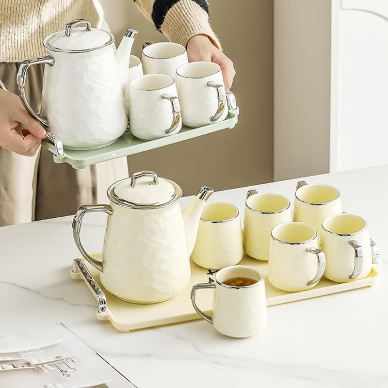 Lighteme Silver Edge Ceramic Teapot Set