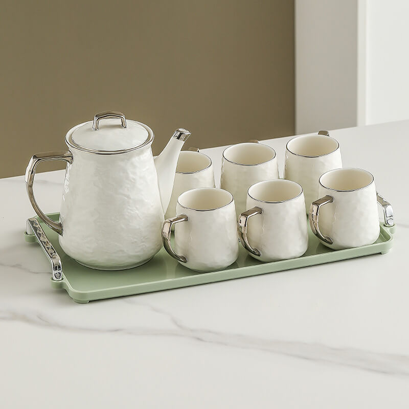 Lighteme Silver Edge Ceramic Teapot Set