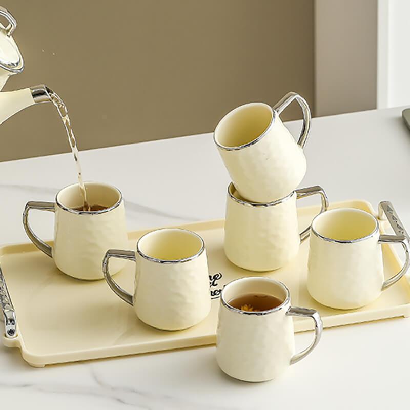 Lighteme Silver Edge Ceramic Teapot Set