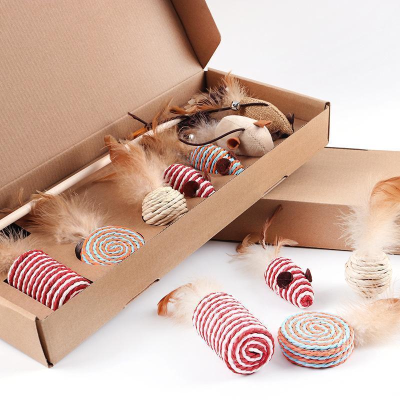 Lighteme Simulationsmaus-Spielzeugset mit lustiger Katze, 7-teilig