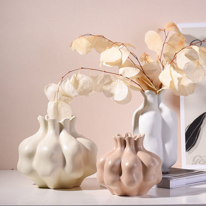 Vase en céramique crème de couleur unie Lighteme