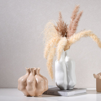 Vase en céramique crème de couleur unie Lighteme