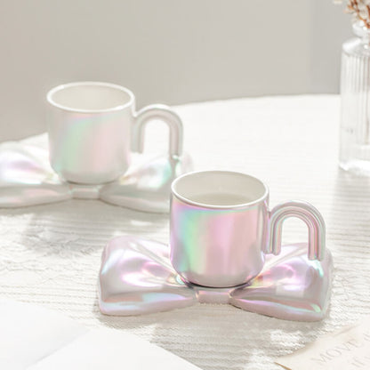 Lighteme Frühlings-Keramiktasse und Untertasse mit Schleife