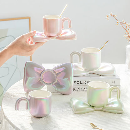Lighteme Frühlings-Keramiktasse und Untertasse mit Schleife