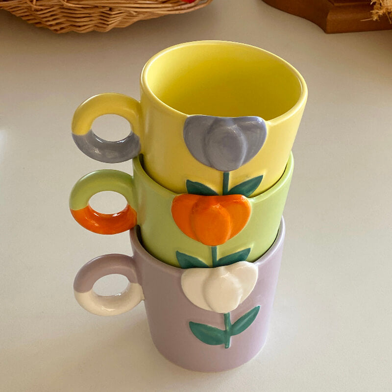 Lighteme Spring Tulip Embossed Ceramic Mug
