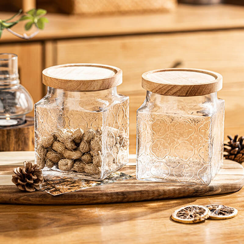 Lighteme Square Embossed Glass Storage Jar