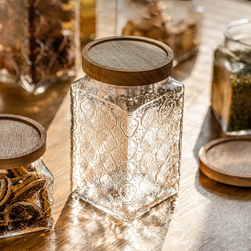 Lighteme Square Embossed Glass Storage Jar