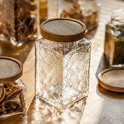 Lighteme Square Embossed Glass Storage Jar