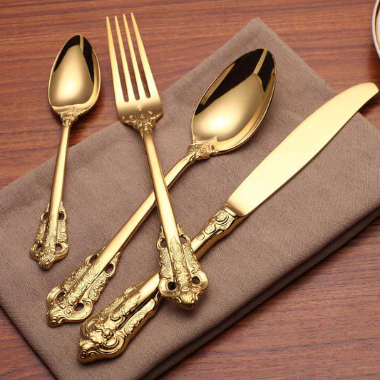 Lighteme Edelstahl-Besteckset mit Prägung, 4-teilig