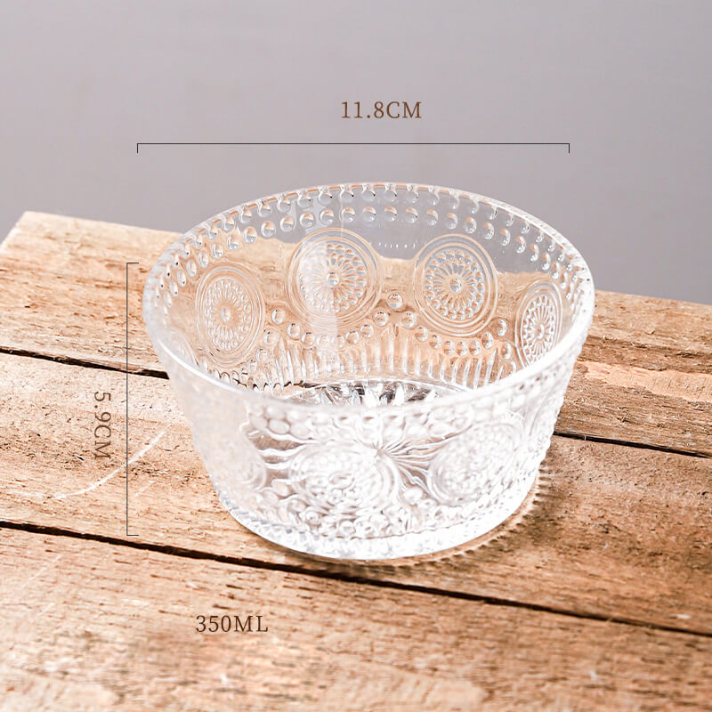 Lighteme Glasschale mit geraden Seiten und Sonnenblumenprägung