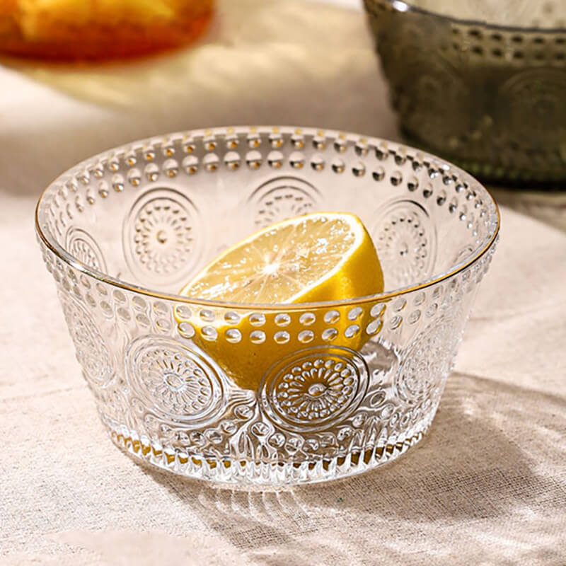Lighteme Glasschale mit geraden Seiten und Sonnenblumenprägung