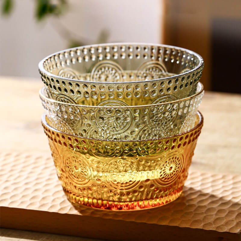 Lighteme Glasschale mit geraden Seiten und Sonnenblumenprägung