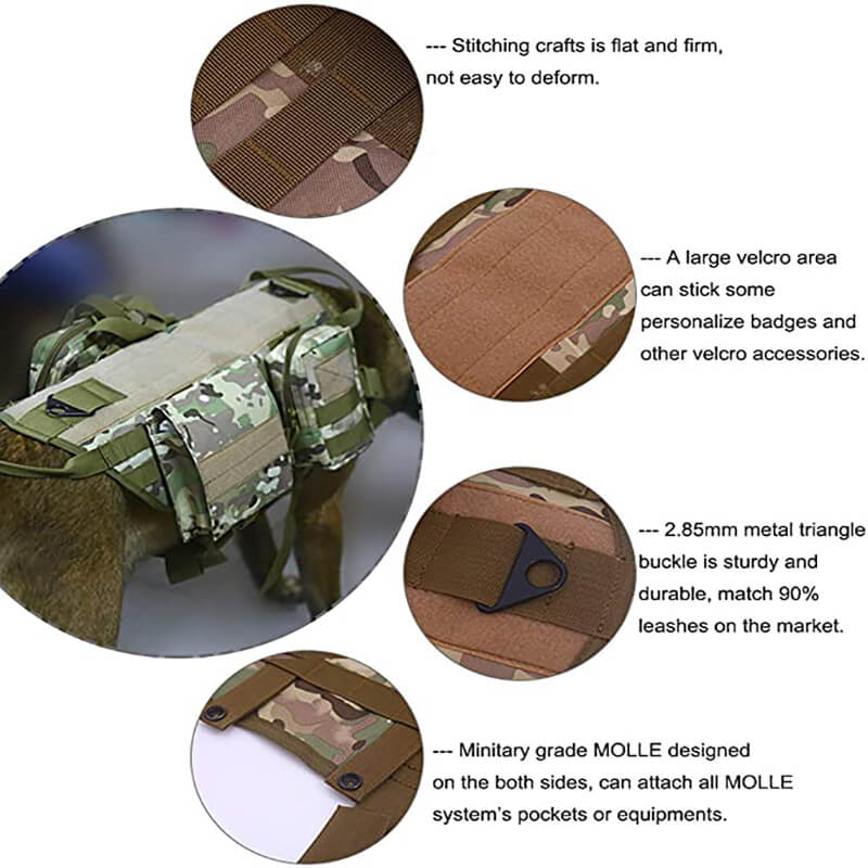 Harnais tactique pour chien Lighteme 3 couleurs réglable militaire K9 avec 3 poches détachables