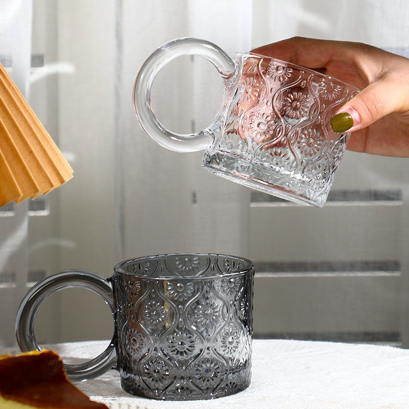 Lighteme Vintage Begonia Flowers Embossed Glass Cup