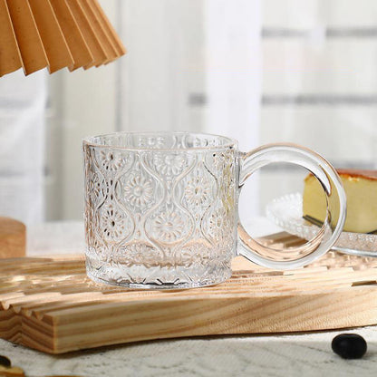 Lighteme Vintage Begonia Flowers Embossed Glass Cup