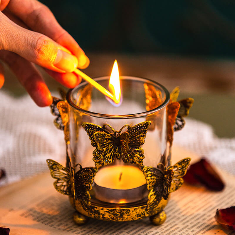 Bougeoir en verre papillon vintage Lighteme