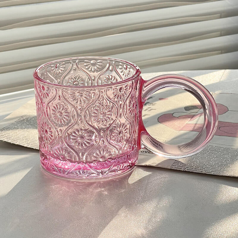Lighteme Vintage Begonia Flowers Embossed Glass Cup