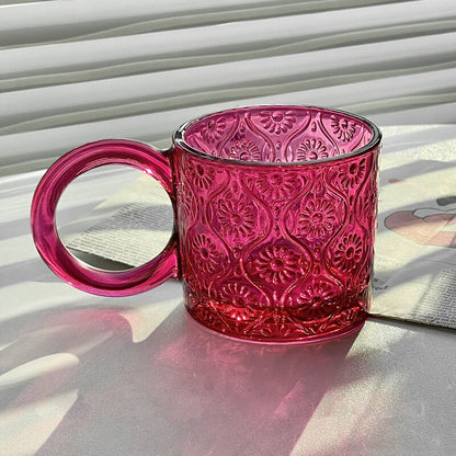 Lighteme Vintage Begonia Flowers Embossed Glass Cup