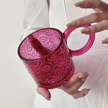 Lighteme Vintage Begonia Flowers Embossed Glass Cup