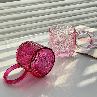 Lighteme Vintage Begonia Flowers Embossed Glass Cup