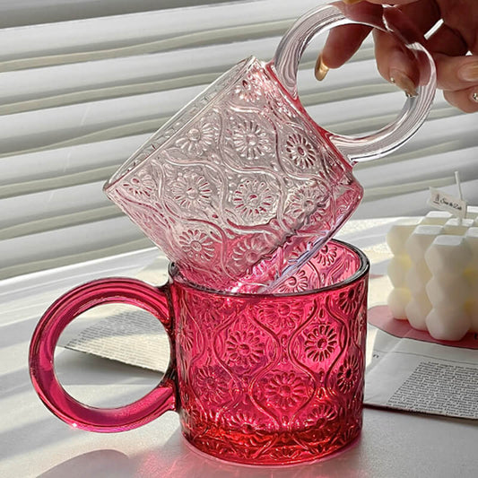 Lighteme Vintage-Glasbecher mit geprägten Begonienblüten