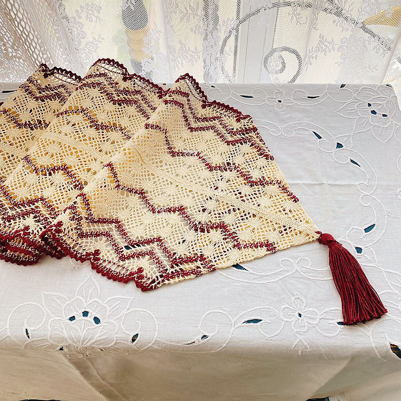 Lighteme Wave Hollow Macrame Table Runner