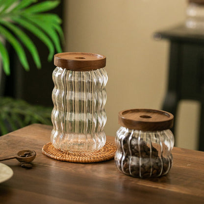 Bocal de rangement en verre à rayures ondulées Lighteme