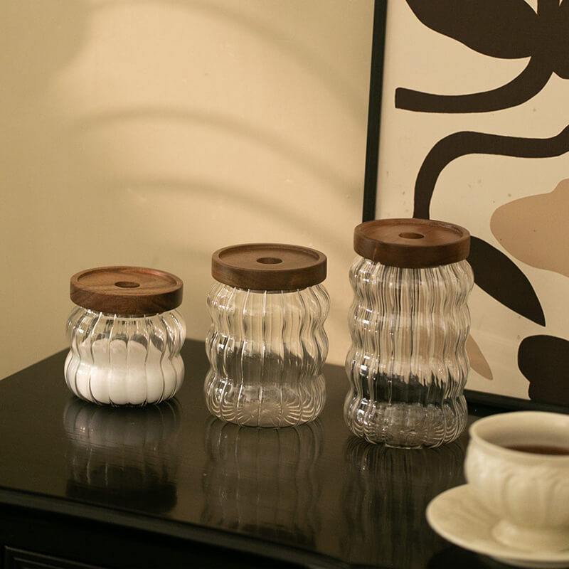 Bocal de rangement en verre à rayures ondulées Lighteme