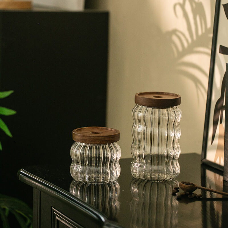 Bocal de rangement en verre à rayures ondulées Lighteme
