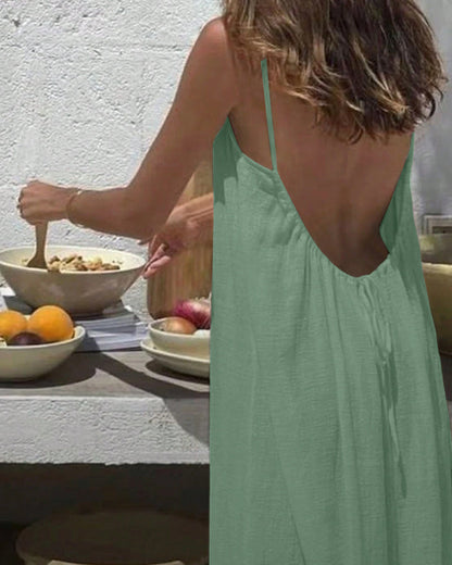 Lighteme Women's Solid Color Backless Cami Dress