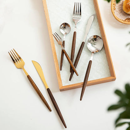 Lighteme Wooden Handle Flatware 5 Pcs Set