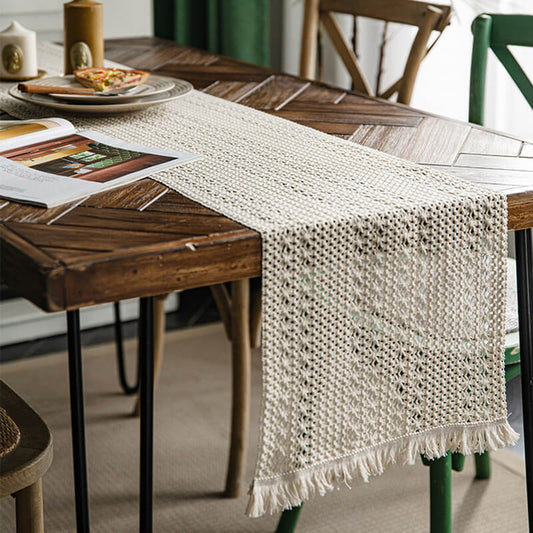 Chemin de table en jute tissé à pompons creux Lighteme