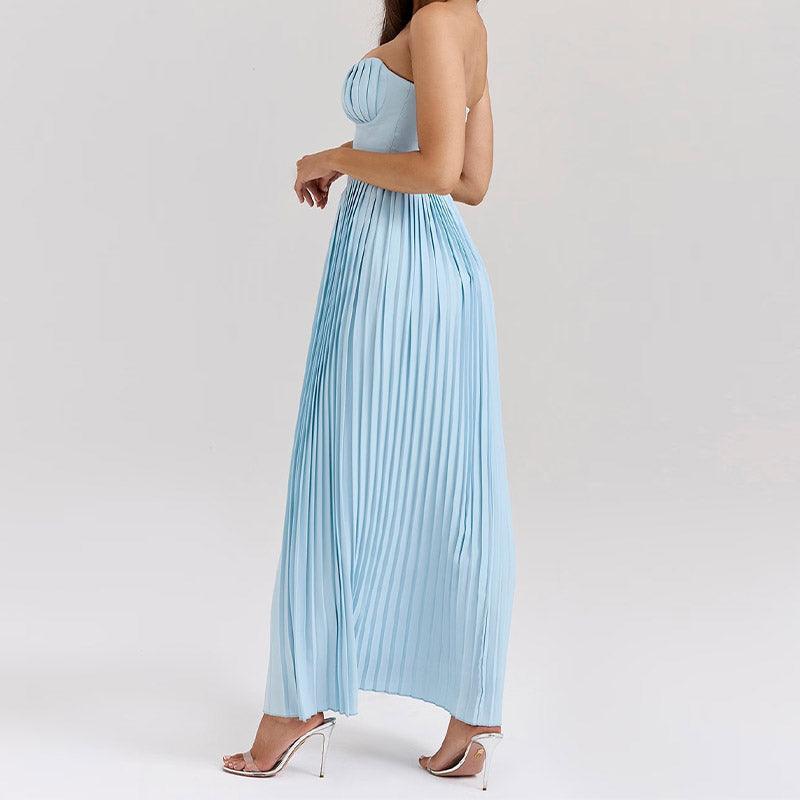 Lighteme – Luxuriöses, schulterfreies Maxikleid mit Korsett in Blau