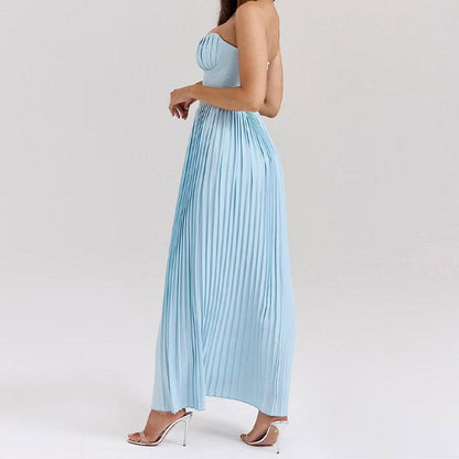 Lighteme – Luxuriöses, schulterfreies Maxikleid mit Korsett in Blau