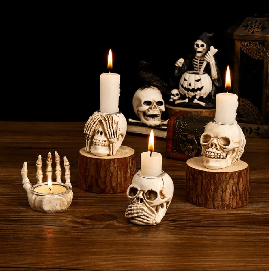 Ensemble de 3 bougeoirs en forme de crâne d'Halloween Lighteme