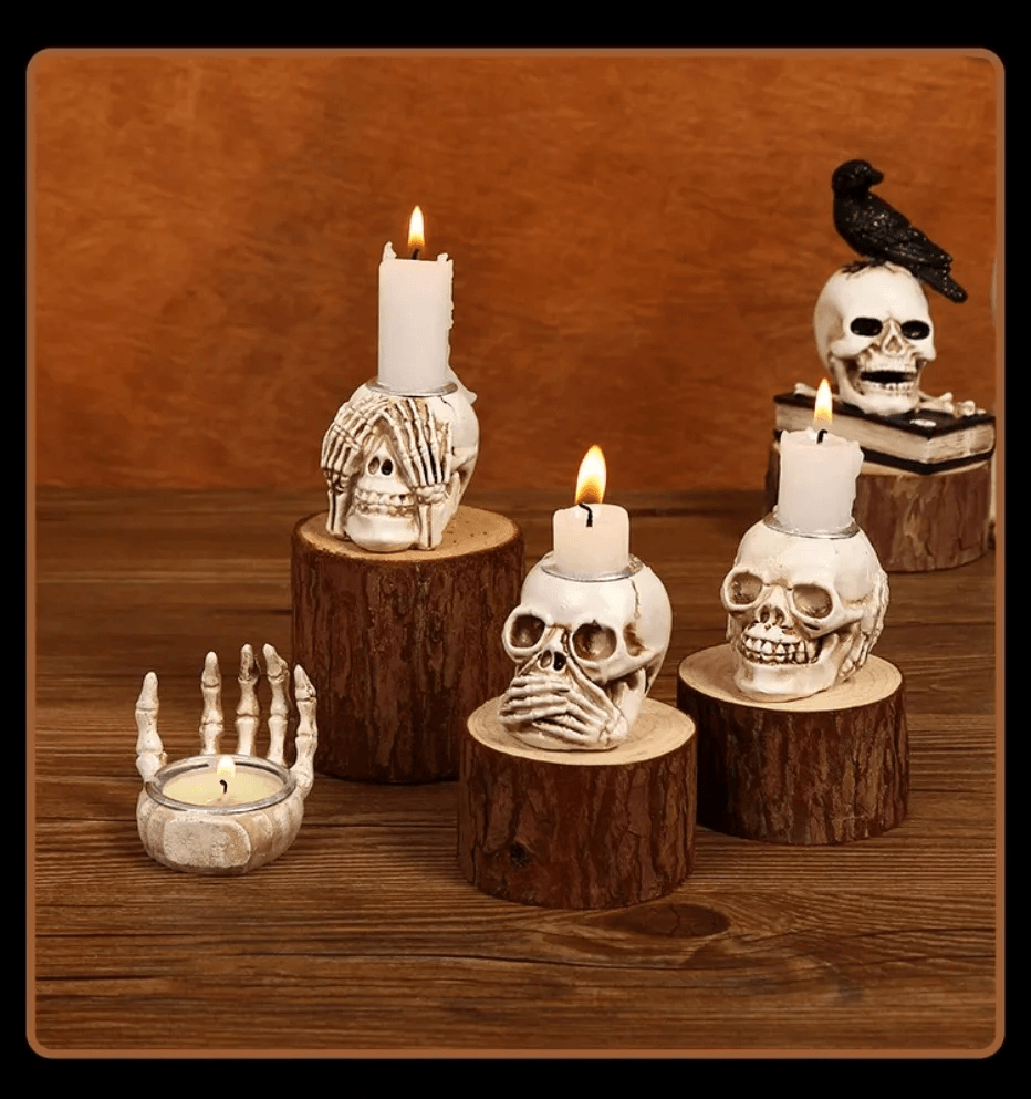 Ensemble de 3 bougeoirs en forme de crâne d'Halloween Lighteme