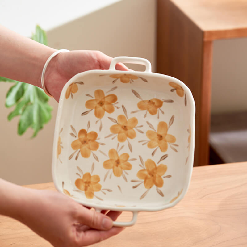 Vaisselle de cuisson en céramique à fleurs jaunes Lighteme