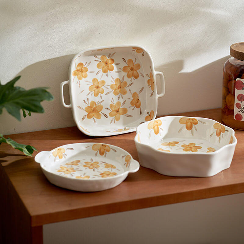 Vaisselle de cuisson en céramique à fleurs jaunes Lighteme