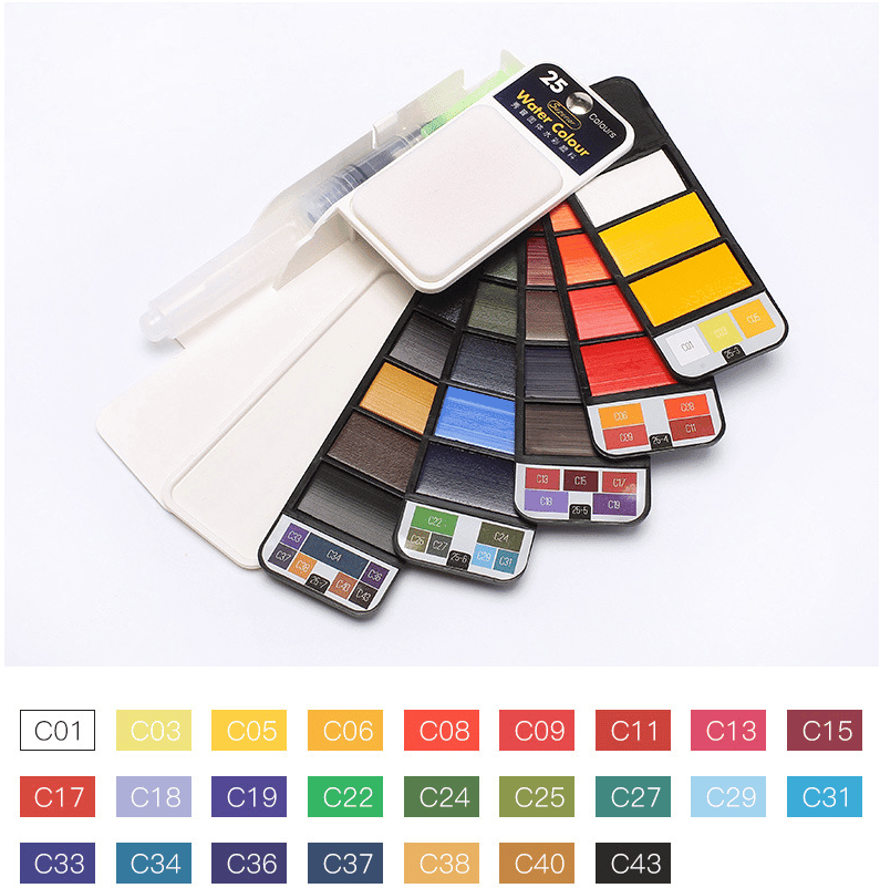 Tragbares Aquarellfarben-Set von Lighteme mit Wasserpinselstift